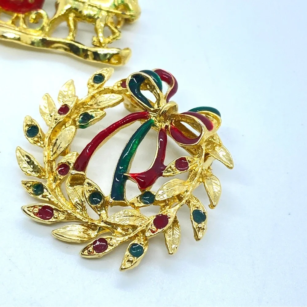 Christmas Holiday Brooch Bundle of 3 Vintage Wreath Tree